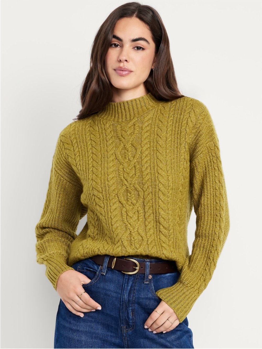 Old Navy Olive Cable Knit Turtleneck Sweater